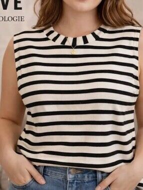 Anthropologie Black & White Striped Sleeveless Tank